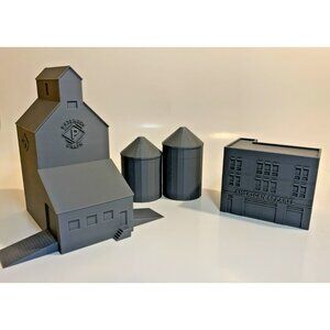 N Scale Grain Elevator, Silos & Factory Building Lot Model Railroad Scenery SET
